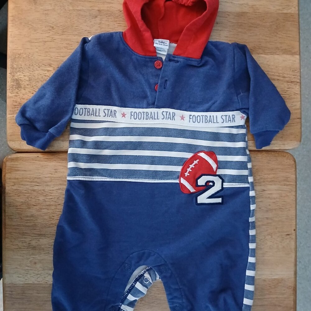 T.K.S. BABY multi color hooded bodysuit  sz 6/9 mos. baby boy